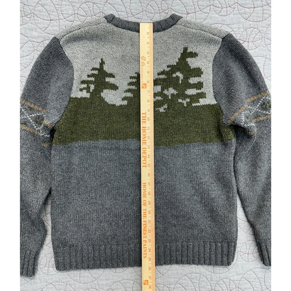 Schott Bros Sweater Gray Wool Blend Reindeer Trees / Mens Medium